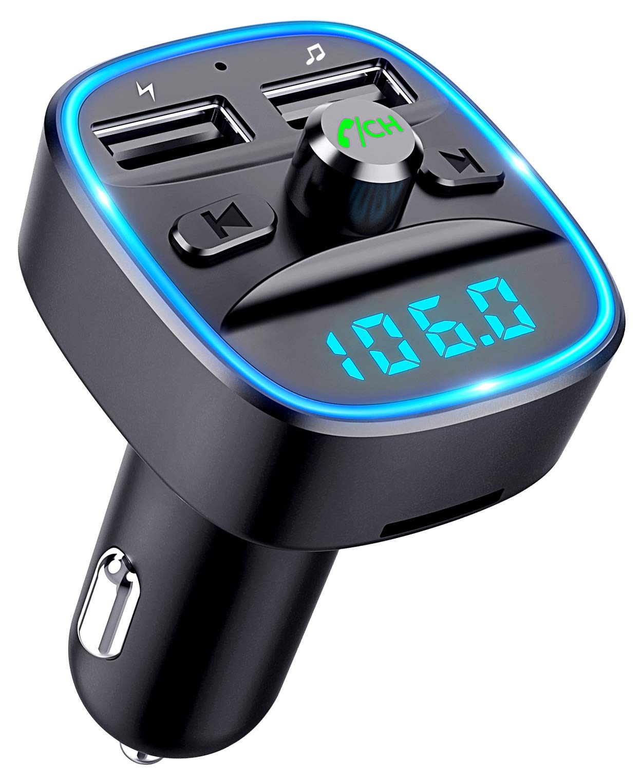 TEUMI FM Transmitter for Car Bluetooth 5.3, Blue Ambient Light Bluetooth Car Ada