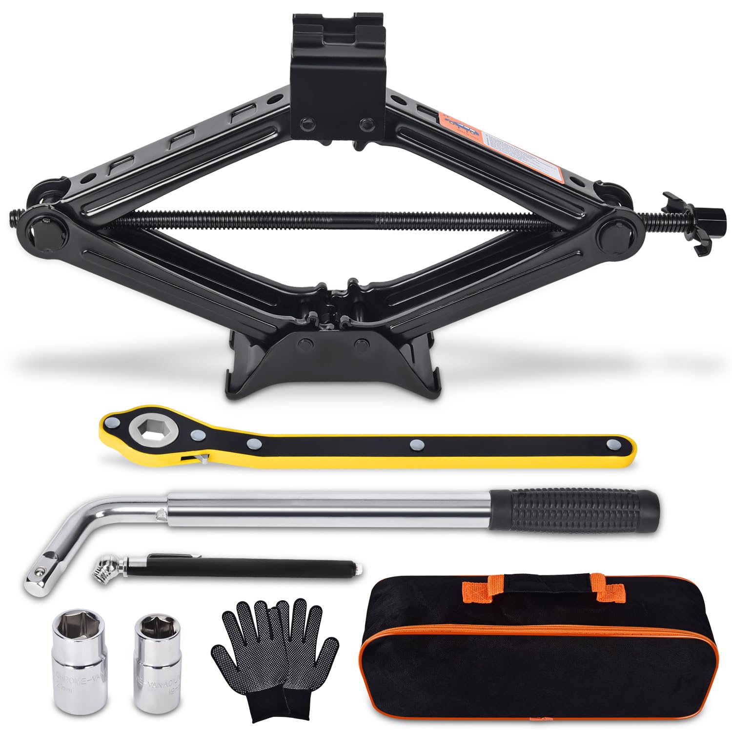 Scissor Car Jack 2 Ton (4409 lbs) Tire Changing Kit with Lug Wrench - Emergency 