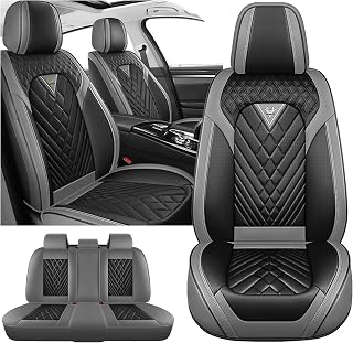 Car Seat Covers for Dodge Ram 1500 2002-2026, Waterproof Nappa Leather Car Seat Protector, Comfortable and Anti-Slip Car Seat Cover&Accessories(5 Seats/Gray Black)