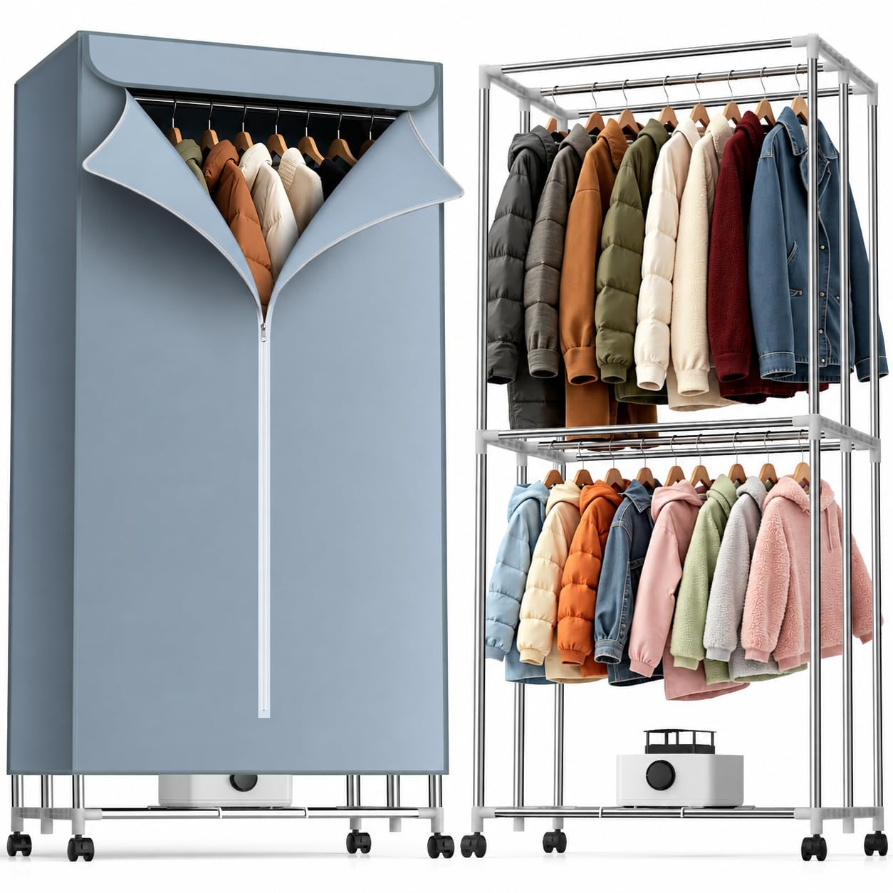 Heated Clothes Airer with Cover, 30-Min Fast Drying Clothes Dryer, Portable Indo