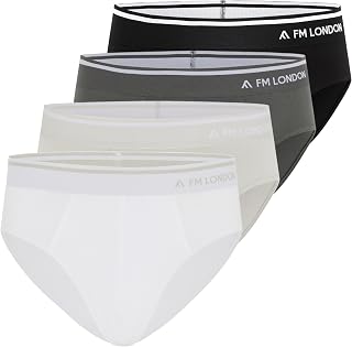 FM London Pack of 4 Bamboo Briefs for Men - Comfortable Underwear Briefs with No Label Belt - Elastic Boxer Briefs without Front Opening