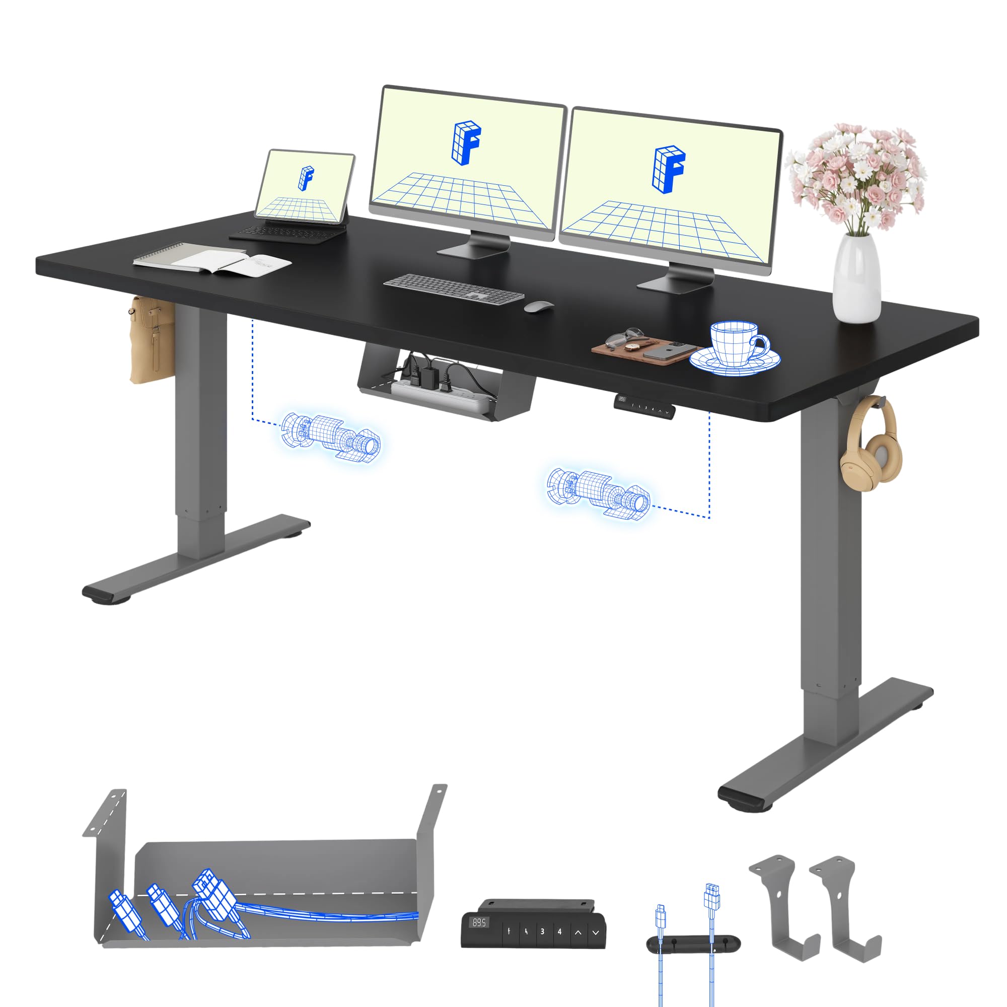 FLEXISPOT Desk Adjustable Height 180 x 80 cm, 2 Motors, Single Top 25 mm