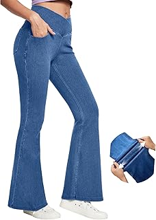 IUGA Stretchy Bell Bottom Jeans for Women Pull On High Waist Flare Leggings