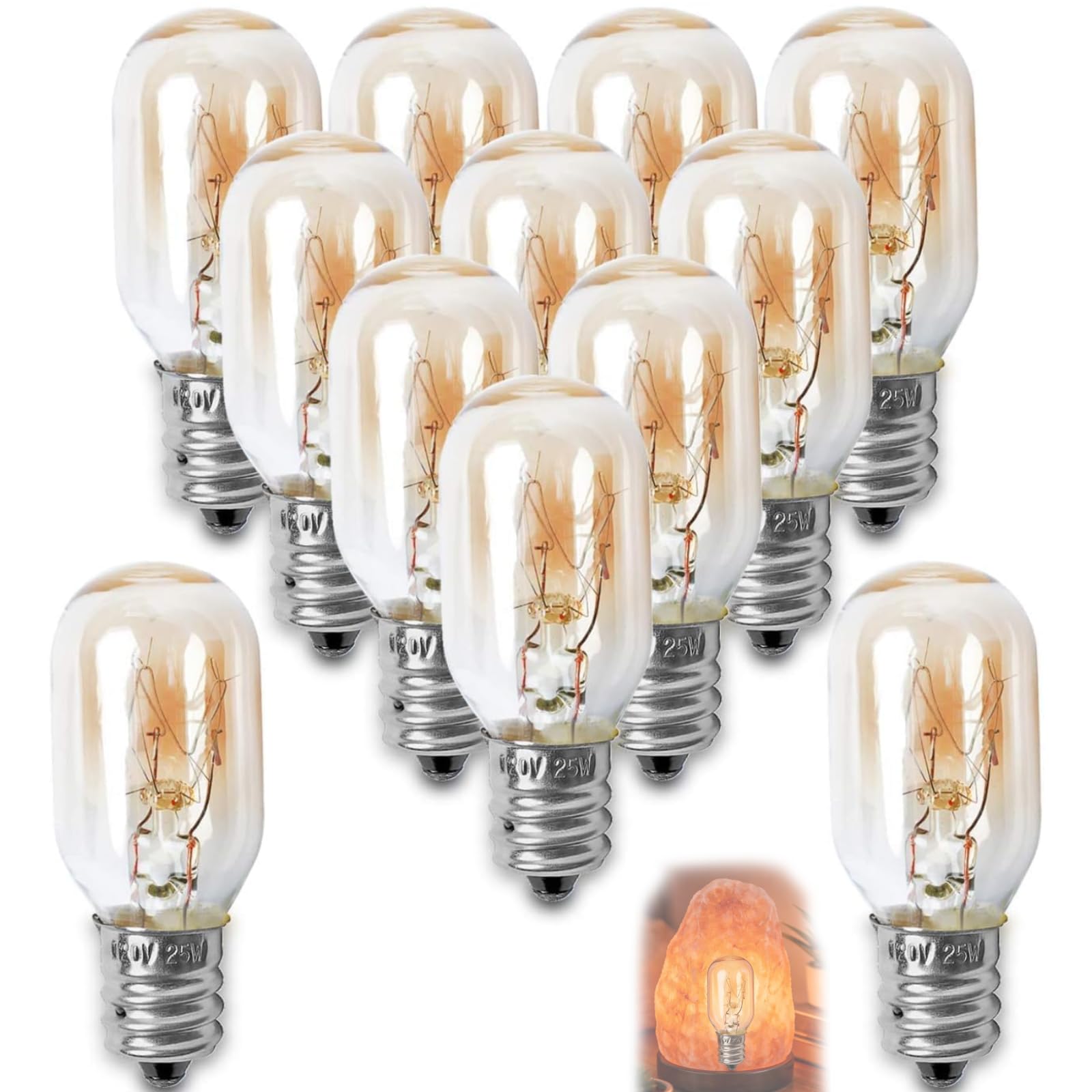 12-Pack Salt Lamp Light Bulb E12 25 Watt Light Bulbs T6.5/T20