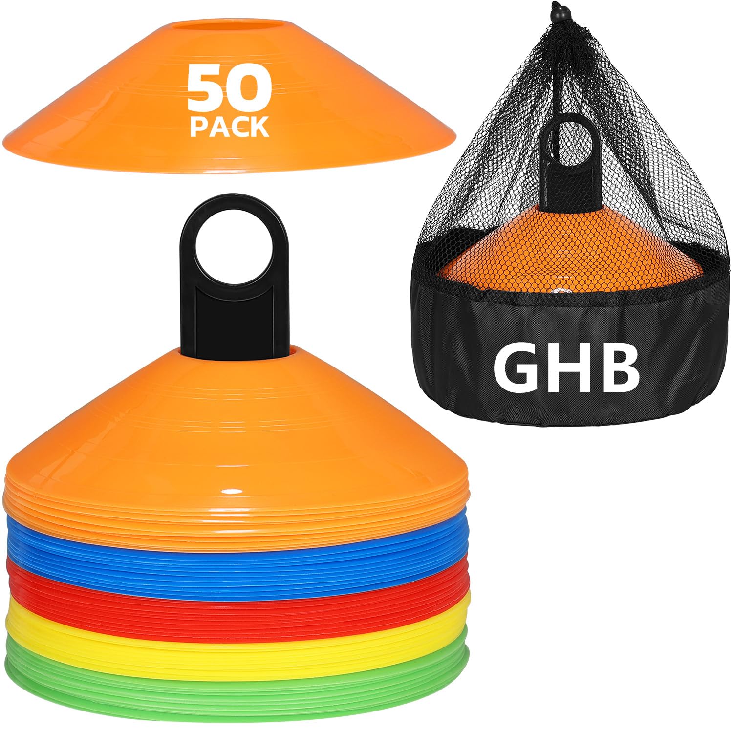 GHB Disc Cones, Soccer Cones, Sport Training Cones, 25/50/100 PCS | Carry Bag an