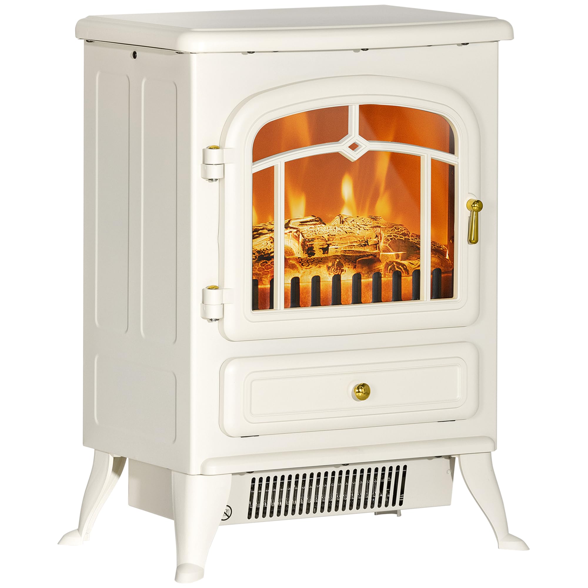 HOMCOM 22" Electric Fireplace Heater Stove 725W/1450W Beige | Freestanding Fire 