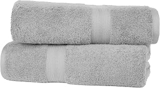 Amazon Basics Bath Towels, 100% Cotton, Fade Resistant, 140 x 70 cm, Grey, 2-Pack