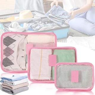 Generic Nylon Travel Organizer 3 Set Packing Cubes Multi-functional Luggage Packing Organizers Travel Zipper Pouch for Cosmetics Passport, Socks, Pink, 15.7 x 11.8 x 4.7 inches