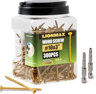LIONMAX Deck Screws 3 Inch, Wood Screws #10 x 3, 300 PCS, Tan | Rust Resistant, Exterior Epoxy Coated, for Outdoor Construction/Frame/Fence, Coarse Thread, Torx/Star Drive, T25 Bit Included