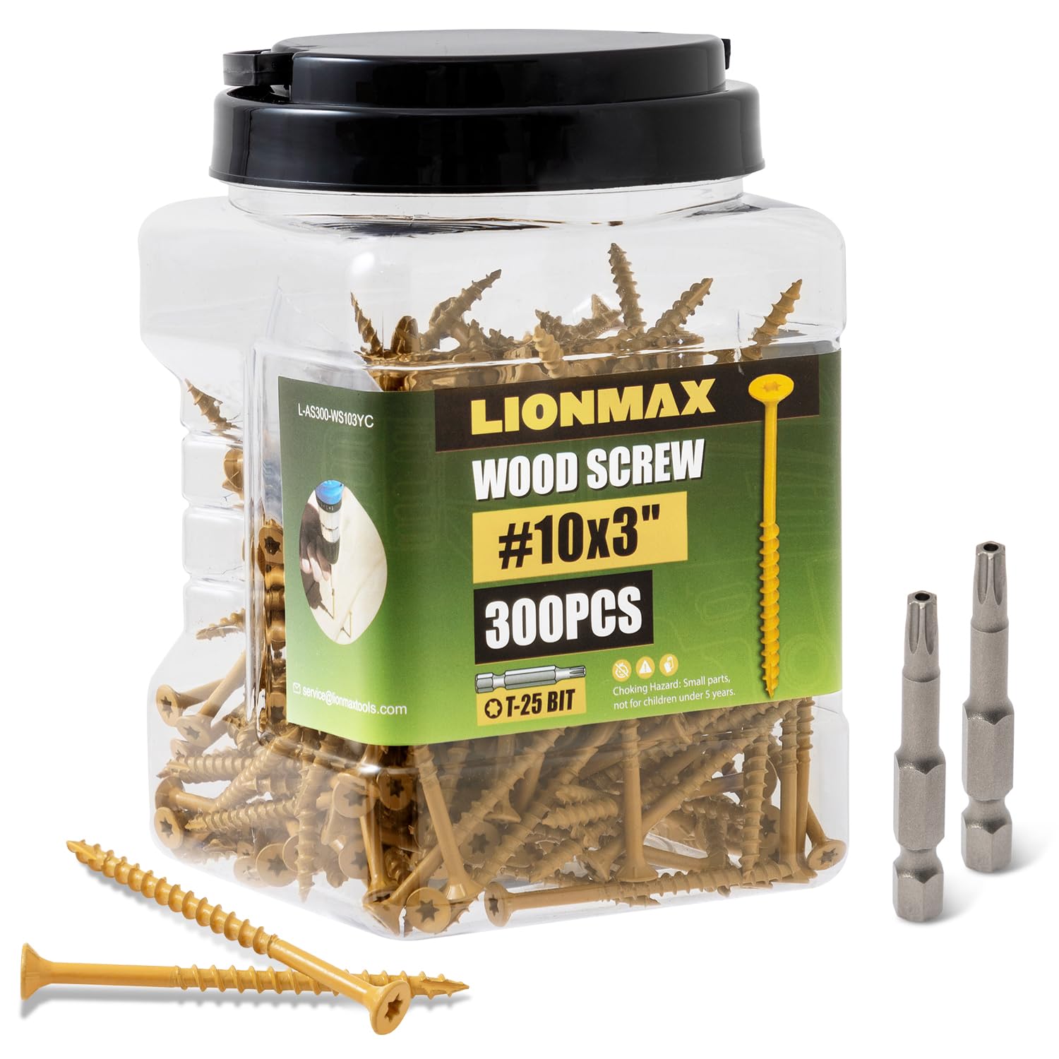 LIONMAX Deck Screws 3 Inch, Wood Screws #10 x 3, 300 PCS, Tan | Rust Resistant, 