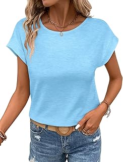 Bliwov Womens T Shirts Cap Sleeve Tops Crew Neck Casual Basic Summer Tees