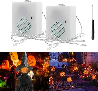 2 Pack Halloween Sound Effects Box with LED, Battery Powered Horror Screaming Tricky Scary Sound Player, Voice-Activated Witch & Ghost Sound Effects for Pumpkin Inflatables Eyeballs Ghost
