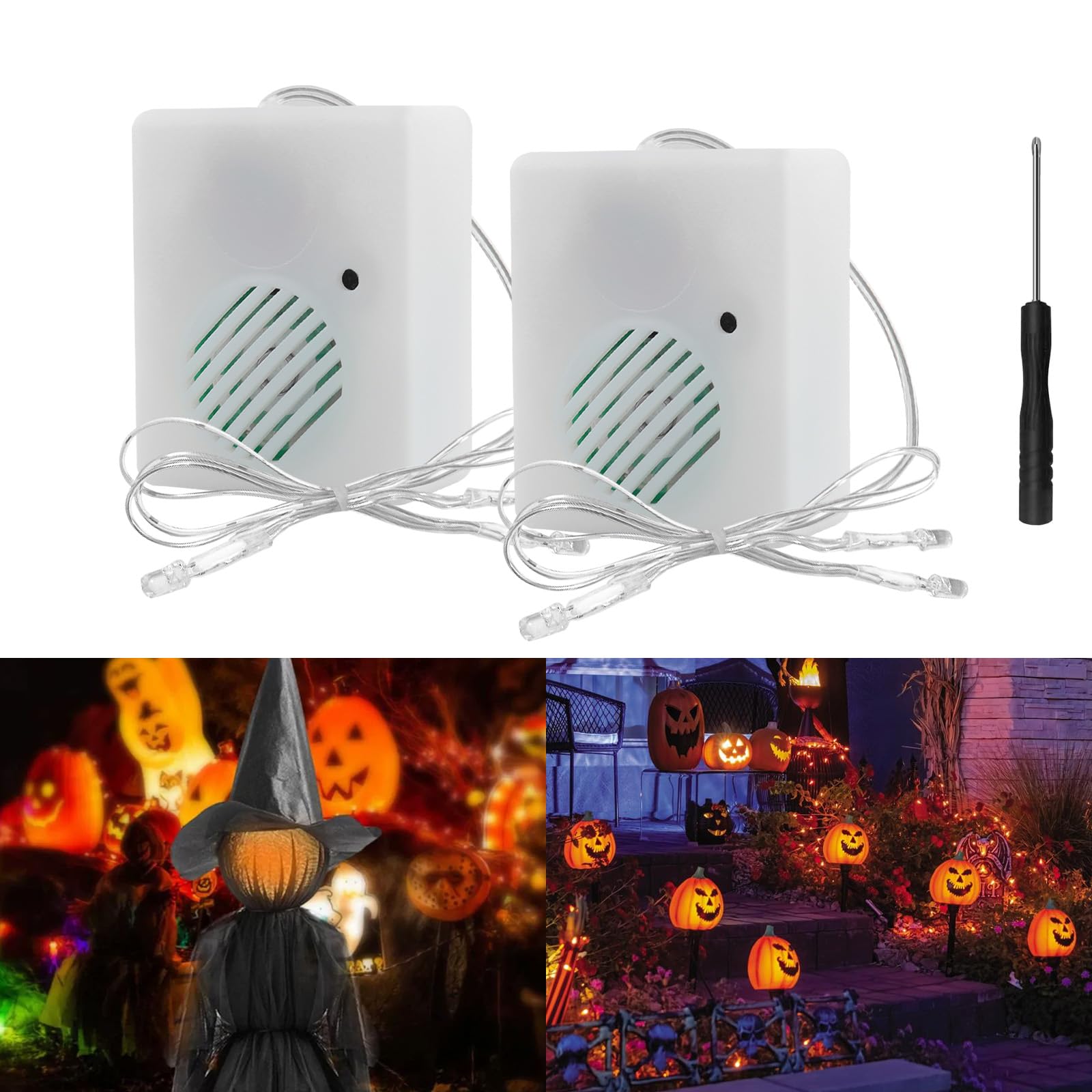 2 Pack Halloween Sound Effects Box with LED, Battery Powered Horror Screaming Tr