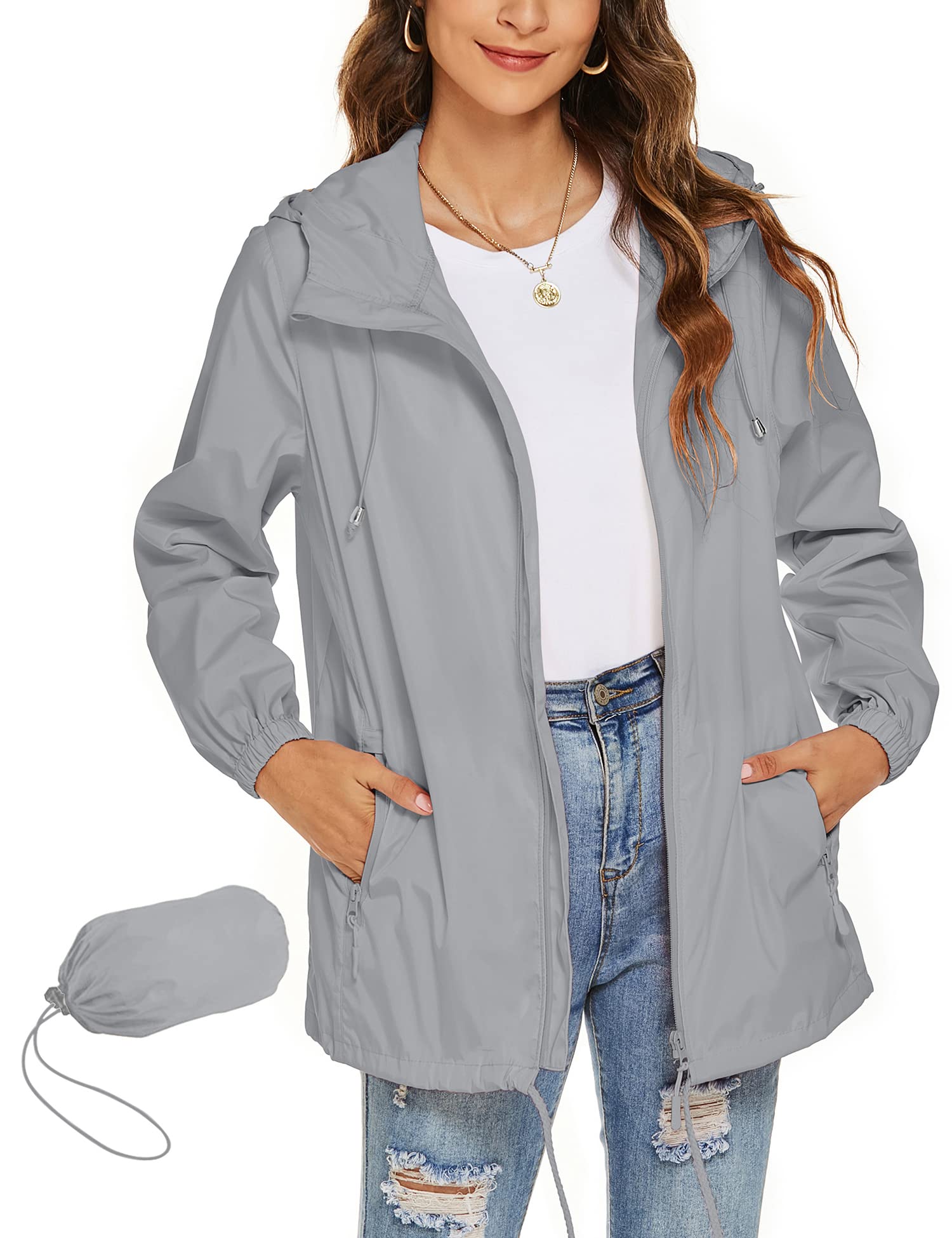 Rapbin - Women's Lightweight Waterproof Windbreaker Jacket Slim Practical Travel
