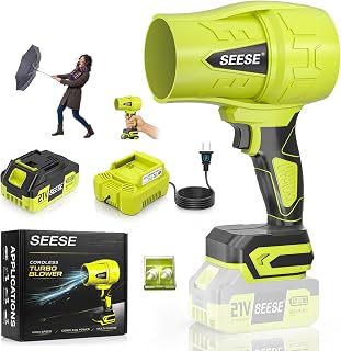 SEESE Turbo Cordless Leaf Blower, 600 CFM Turbo Jet, Lightweight Handheld Blower for Yard Leaves, Wood Shavings, Car Drying with 21V 4.0Ah Battery & Ergonomic Handle, Best Gifts for Husband, Men, Dad