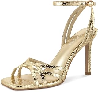 ISNOM Women's Bow Knot Heeled Sandals Square Toe Ankle Strap Dress Shoes