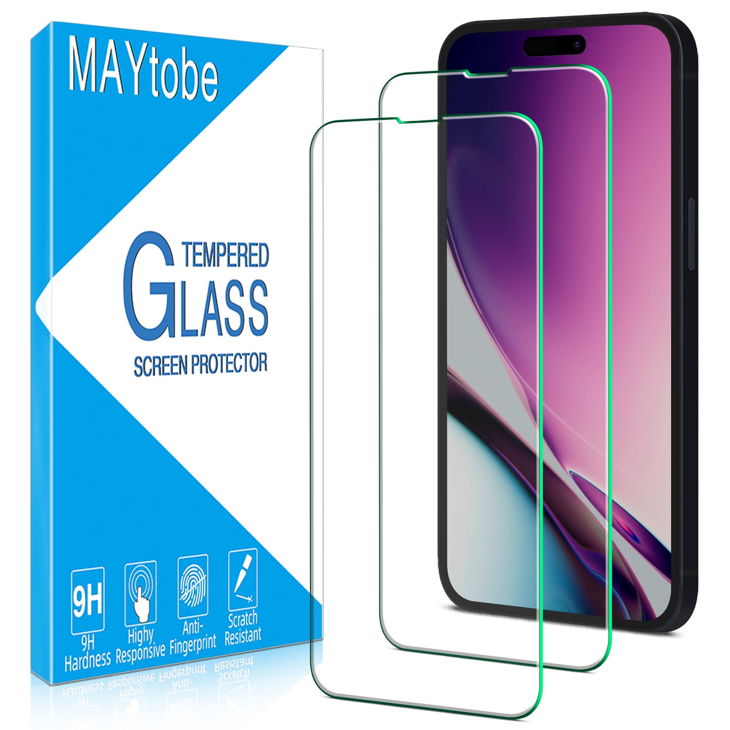 MAYtobe 2 Pack for Tempered Glass iPhone 14 Pro Screen Protector Film