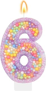 Pastel Macaron 6th Birthday Candle Sweet Purple Number 6 Candle