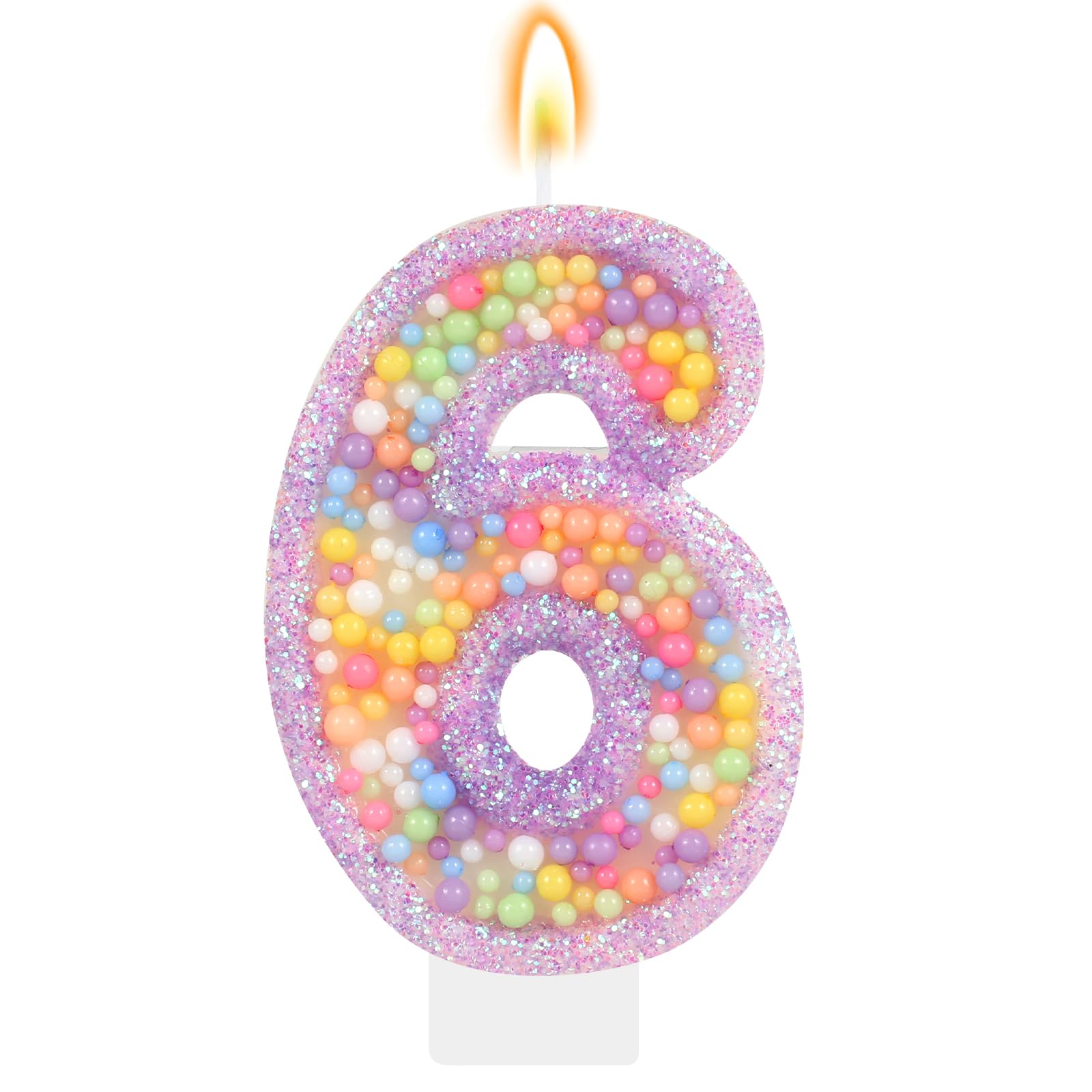 Pastel Macaron 6th Birthday Candle Sweet Purple Number 6 Candle