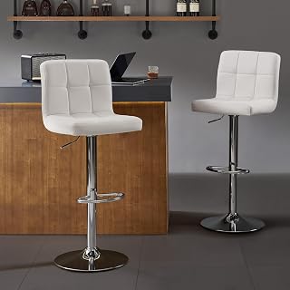 Nestvatto Bar Stools Set of 2, Thickened Seat Cushion Square Swivel Bar Stools with Back, Adjustable Counter Height Bar Chairs for Kitchen Island, Dining Room, White