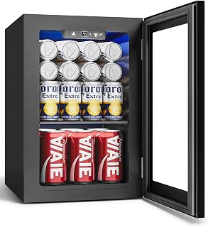 Feelfunn 24 Can Beverage Refrigerator, Mini Fridge, Black | 40-61°F, Whisper-Quiet ≤38dB, Fast Even Cooling, Removable Shelf, for Soda, Beer, Wine. Fits Office, Dorm, Bedroom, Home Bar