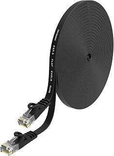 LAN Cable 15M Cat6 Straight Flat Ethernet Cable RJ45 Connector Gigabit Anti-Snag Soft Black for Modem Router etc