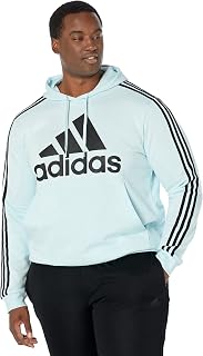 adidas Men's 3-Stripes Fleece Hooded Sweatshirt, Almost Blue/Black, 3XL