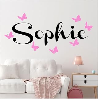 JR Decal Personalised Butterfly Name Wall Sticker for Girls Bedroom | 9 lengths from 28cm to 150cm, 25 colours, 7 extra shapes, nursery, playroom or new baby gift, made in the UK