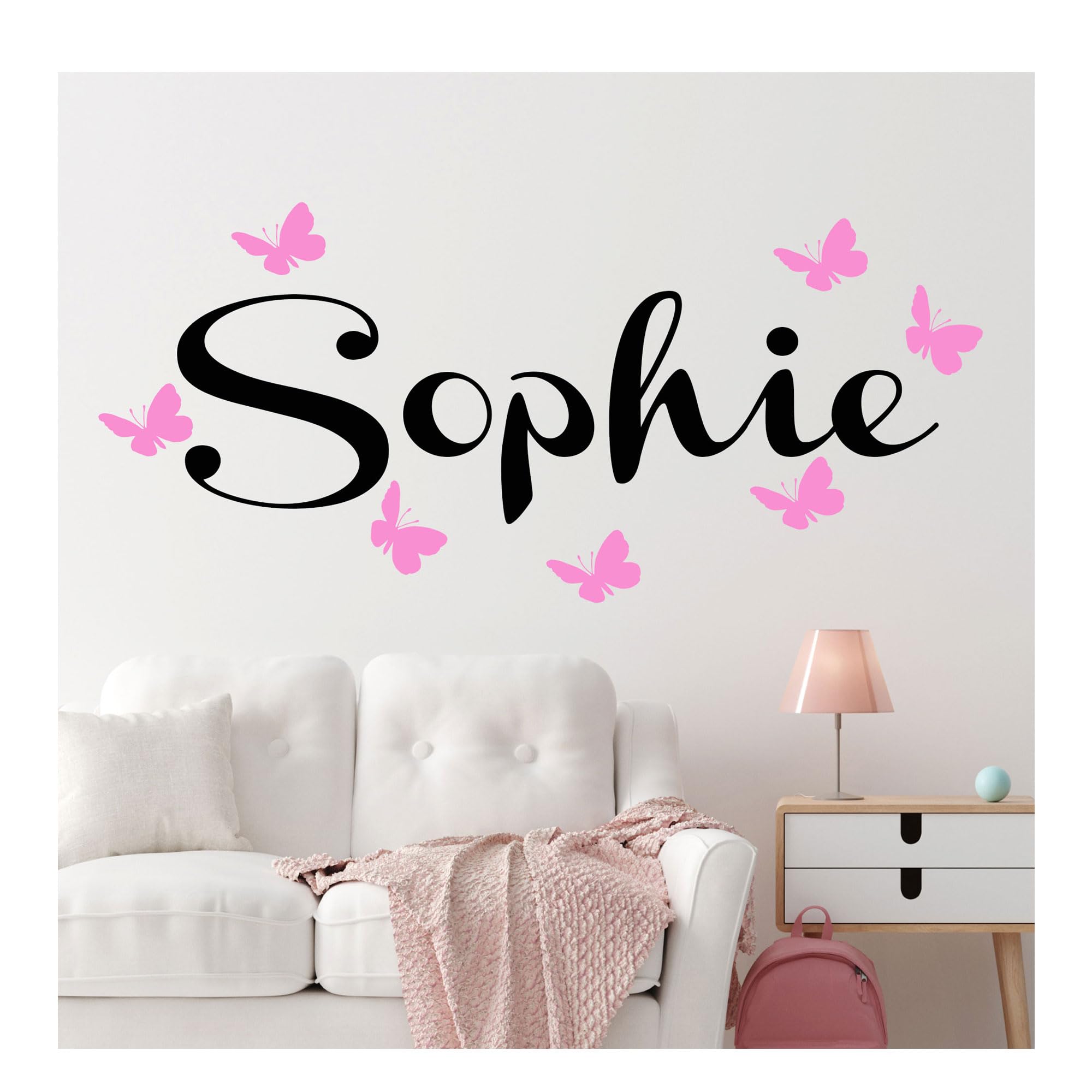 JR Decal Personalised Butterfly Name Wall Sticker for Girls Bedroom | 9 lengths 