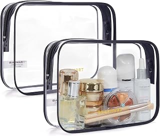 BAGSMART 2pcs Clear Toiletry Bag TSA Travel Essential for Makeup Liquids | PVC Waterproof, TSA Approved Airport Security, Cosmetics, Toiletries & Medicine Organisesr, Black