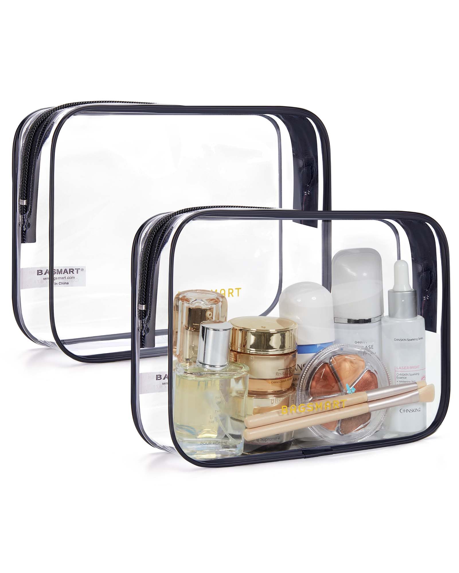 BAGSMART 2pcs Clear Toiletry Bag TSA Travel Essential for Makeup Liquids | PVC W