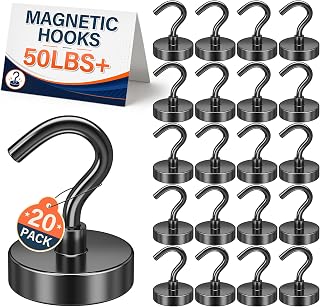 FINDMAG Magnetic Hooks for Cruise Cabins, 20 Pack 50LB+ Black Magnet Hooks | Strong Neodymium Magnets with Hooks for Hanging, Locker, Grill, Fridge, Classroom, Kitchen, Cruise Essentials 2026