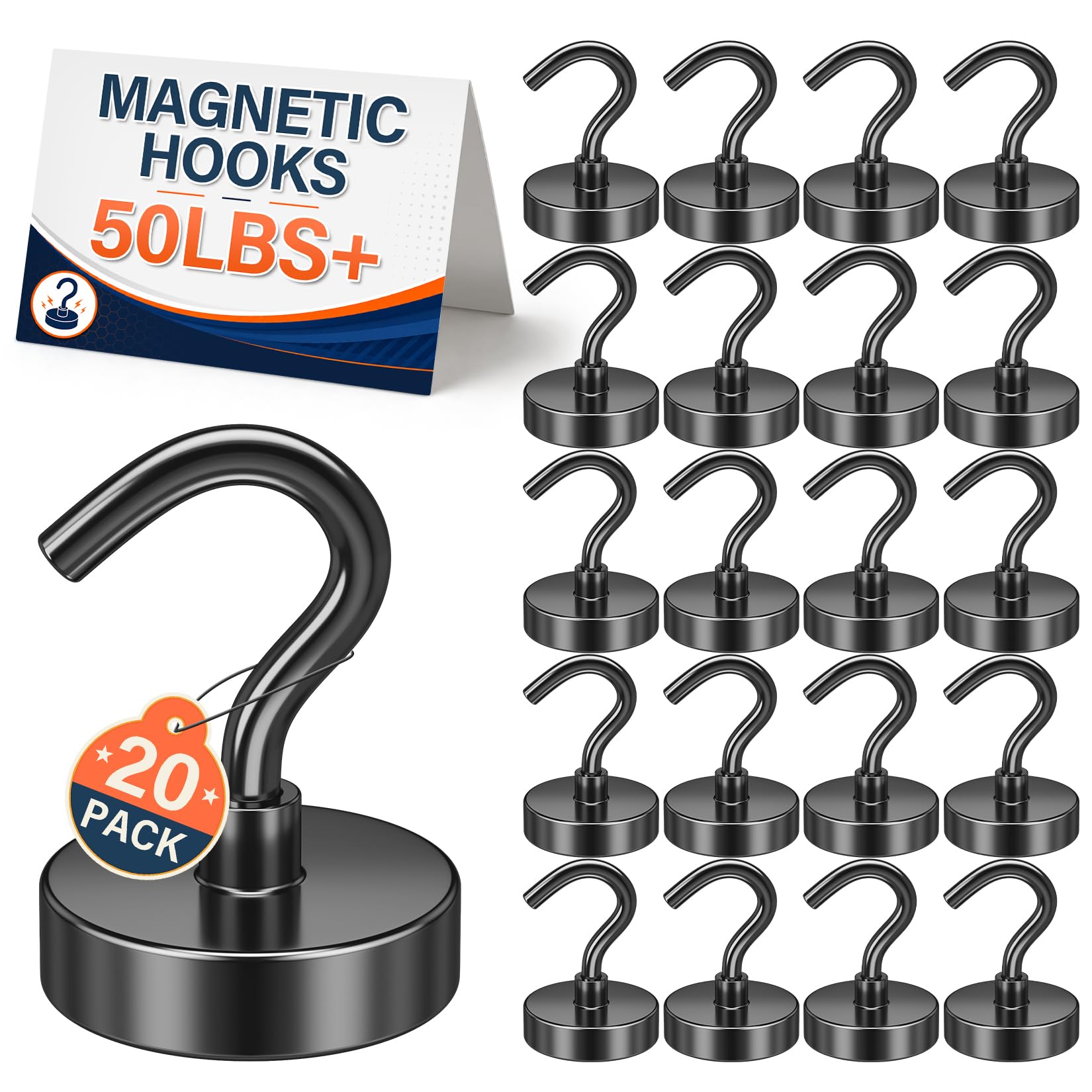 FINDMAG Magnetic Hooks for Cruise Cabins, 20 Pack 50LB+ Black Magnet Hooks | Str