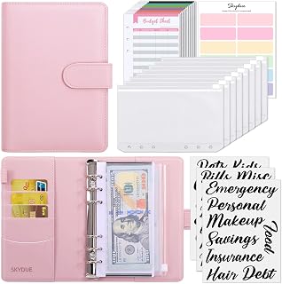 SKYDUE Budget Binder, Money Saving Binder with Zipper Envelopes, Cash Envelopes and Expense Budget Sheets for Budgeting