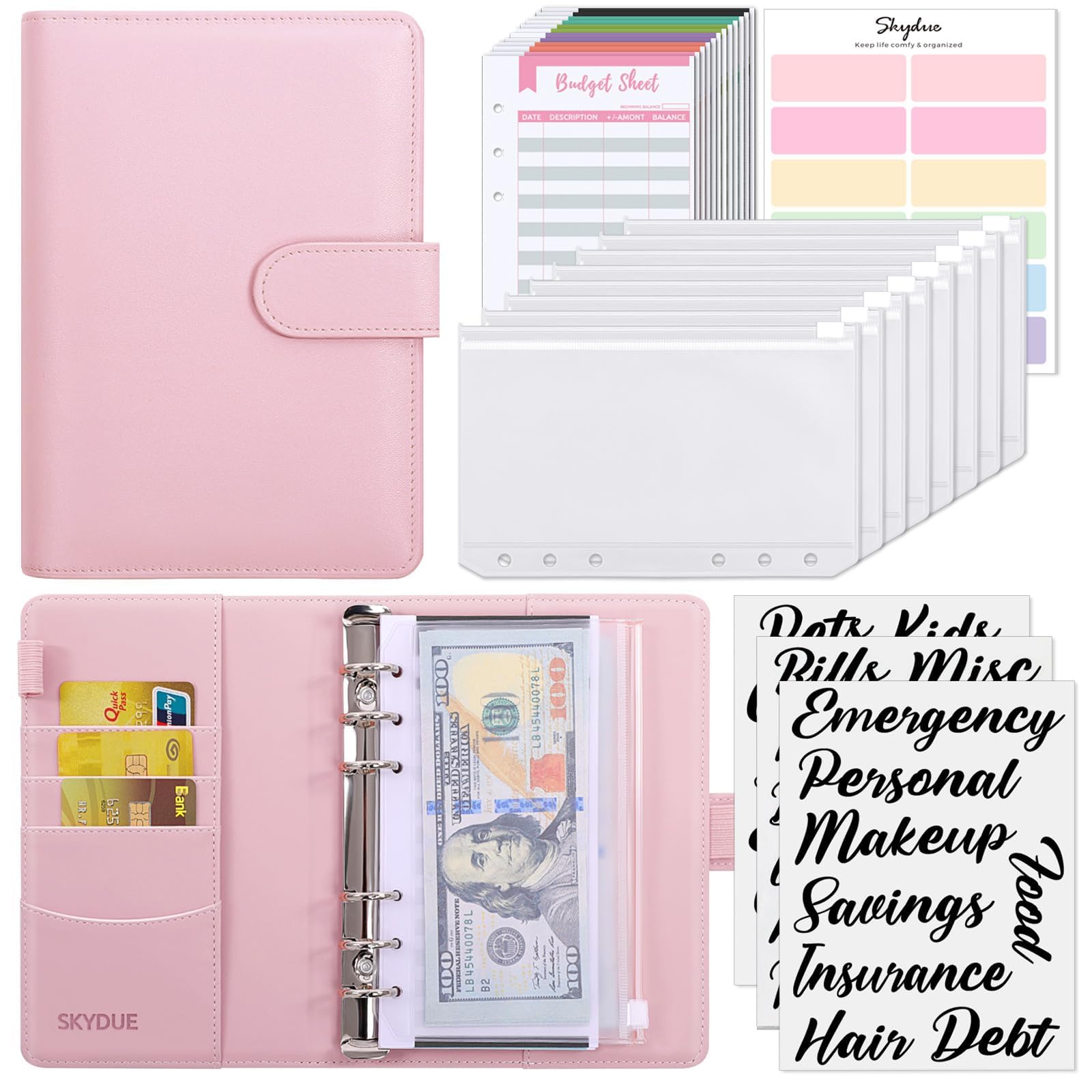 SKYDUE Budget Binder, Money Saving Binder with Zipper Envelopes, Cash Envelopes 