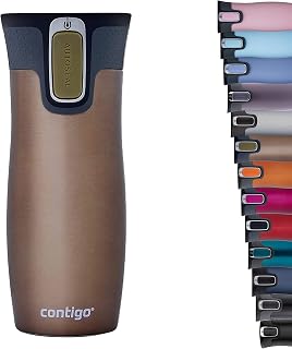 Contigo West Loop Autoseal Travel Mug, Stainless Steel Thermal Mug, Vacuum Flask, Leakproof Tumbler, Coffee Mug with BPA Easy-Clean Lid, 470 ml, Latte