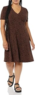 Amazon Essentials Women's V Neck Short Sleeve Smocked A-Line Dress