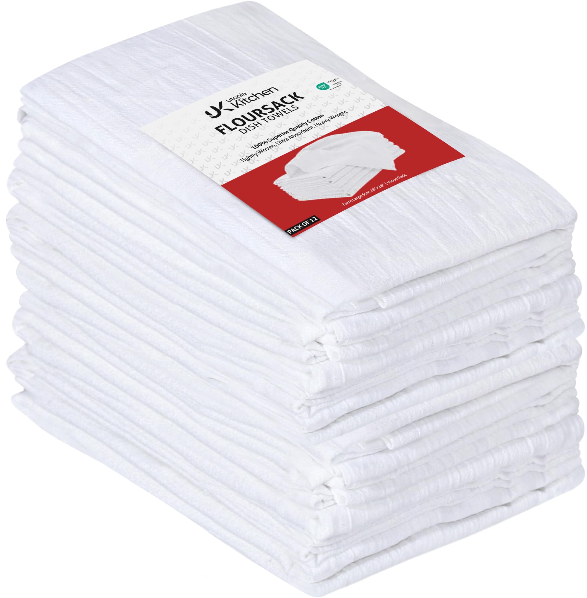 Utopia Kitchen White Flour Sack Towels [12 Pack - 28 x 28 Inch] 100% Cotton | Te
