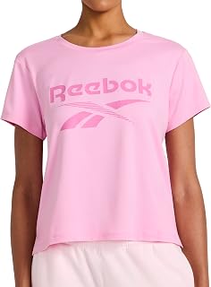 Reebok Camiseta Corta con Cuello Redondo a Rayas para Mujer