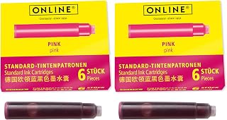 ONLINE Standard Ink Cartridges, Universal Fountain Pen Ink Compatible with All Standard Fountain Pens, Replacement Cartridges for Fountain Pen and Rollerball 6 Pack Pink (Pack of 2)