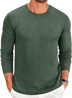 COOFANDY Mens Long Sleeve Crew Neck T Shirts Solid Color Casual Basic Soft Stretch T-Shirts