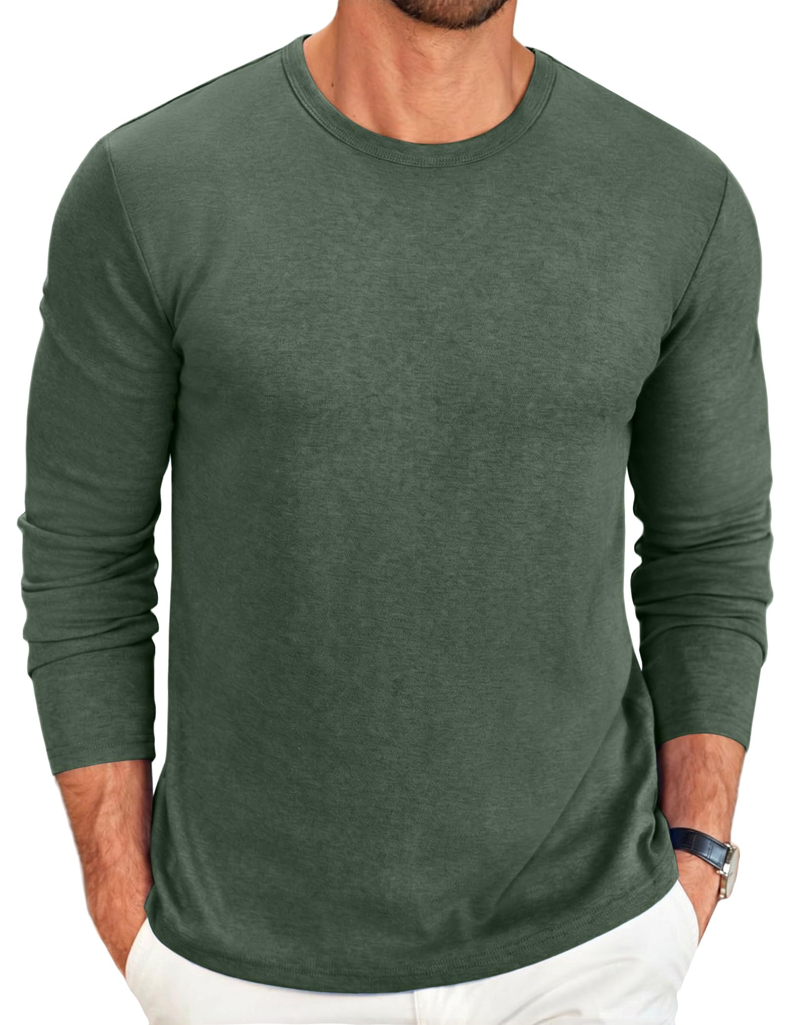 COOFANDY Mens Long Sleeve Crew Neck T Shirts Solid Color Casual Basic Soft Stret