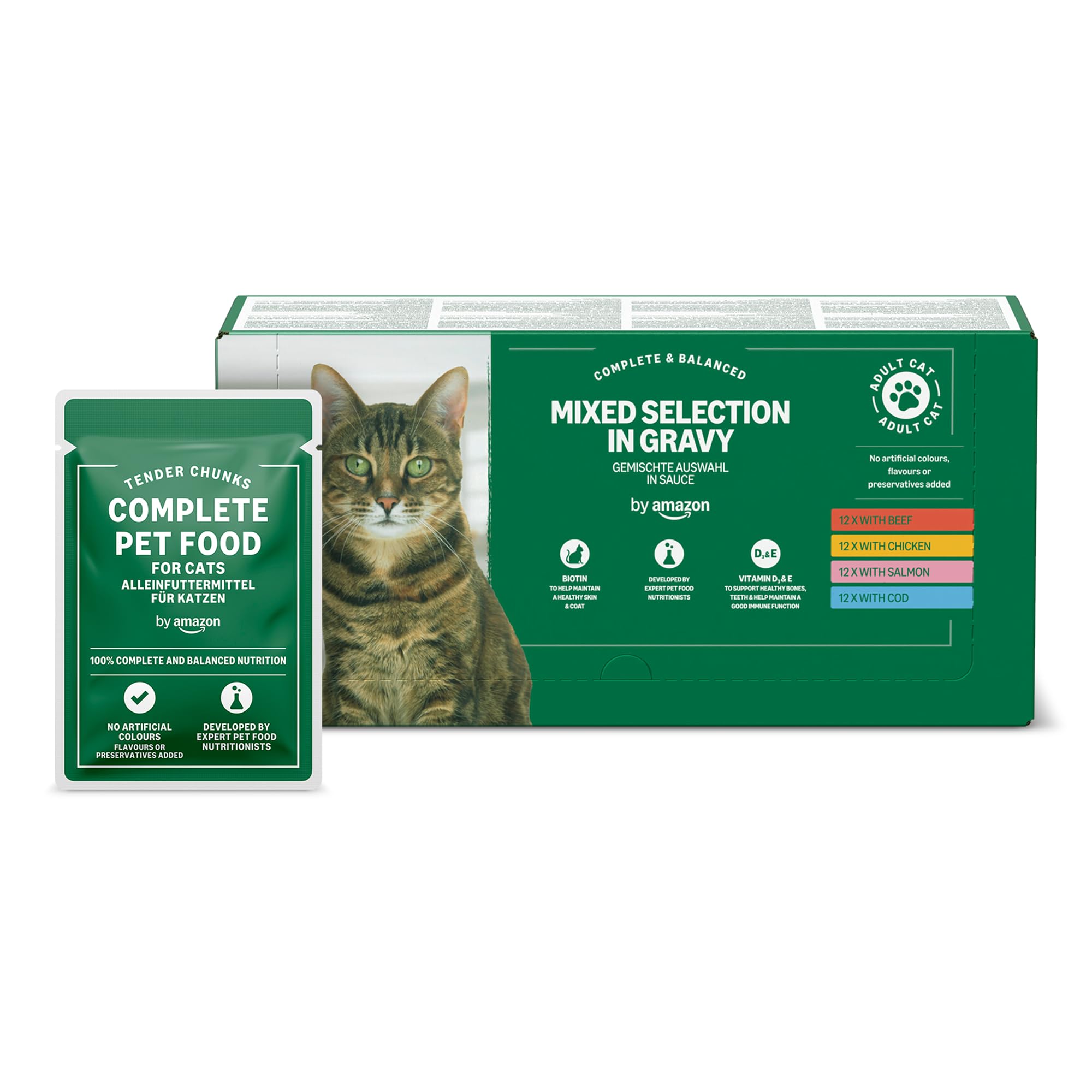 by Amazon Complete Adult Cat Food, Mixed Selection in Sauce, 4.8 kg, 48 Packs of