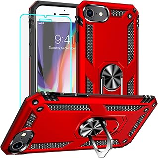 Yiakeng iPhone 8/7/SE 2020/2022 Case with Screen Protector, Kickstand Red