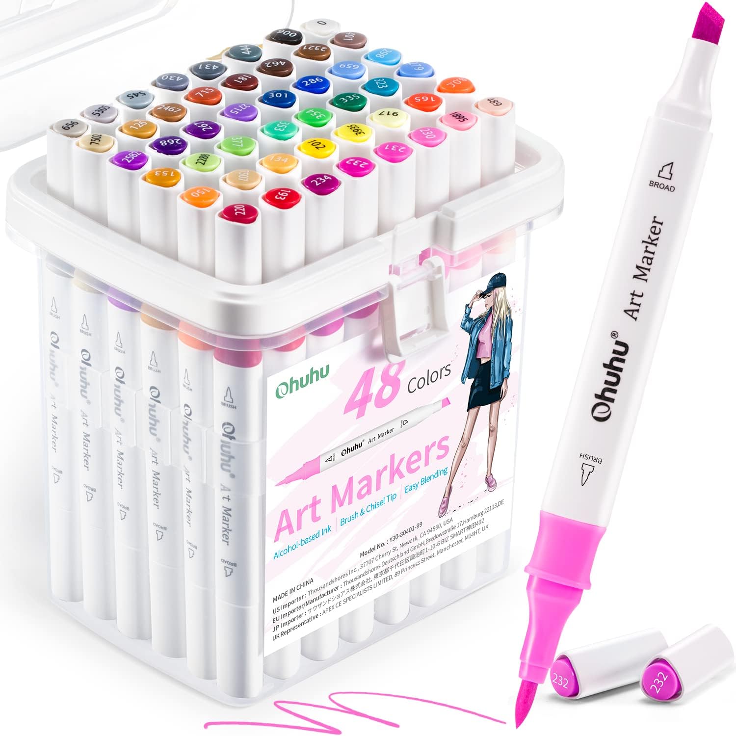 Ohuhu Alcoohol Markers Brush Chisel 48 Colors for Beginner Great Value Pack | Du