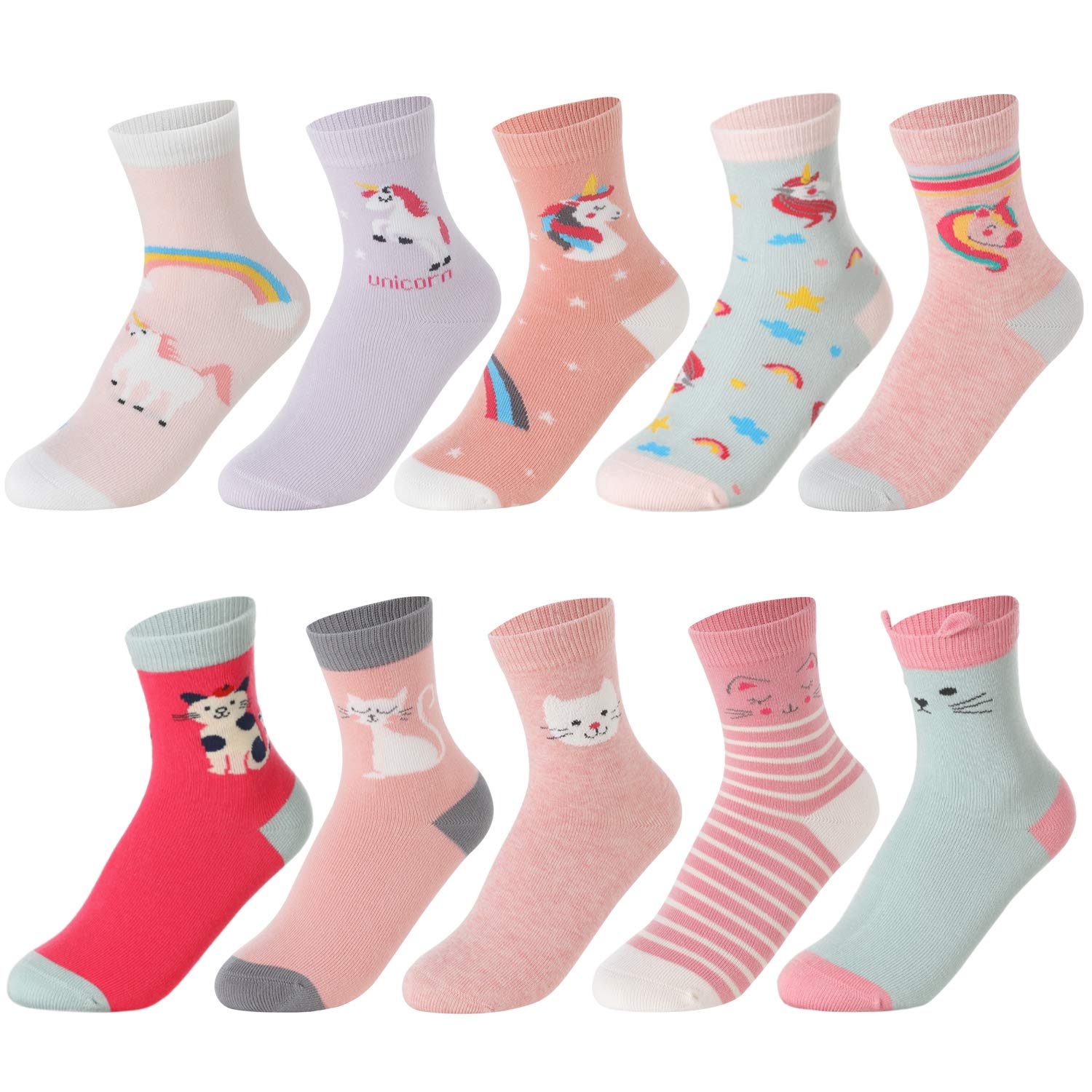 Kids Girls Crew Socks Cotton Dress Cute Cat Unicorn Animal Ice Cream Rainbow Des
