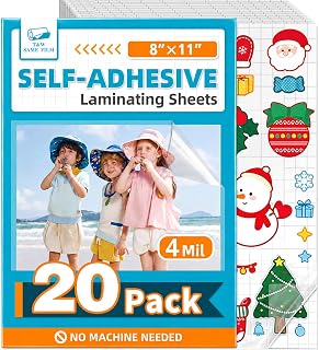 Self Adhesive Laminating Sheets 20 Pack, 8x11'', No Heat Laminating Sheets | 4Mil No Machine Needed Instant Self Sealing Laminating Sheets-Dry Erase-Lasting Protection for Home and Office