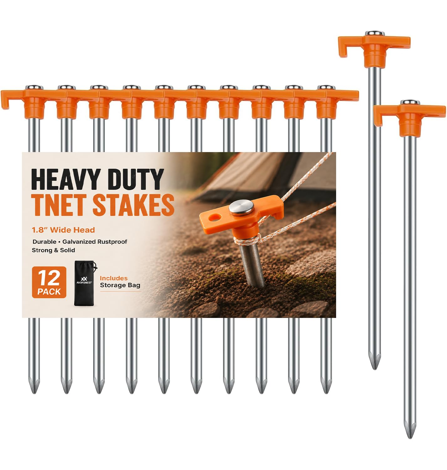 12 Pack Tent Stakes Heavy Duty Camping Stakes,AVOFOREST 7.1inch Non-Rust Metal T