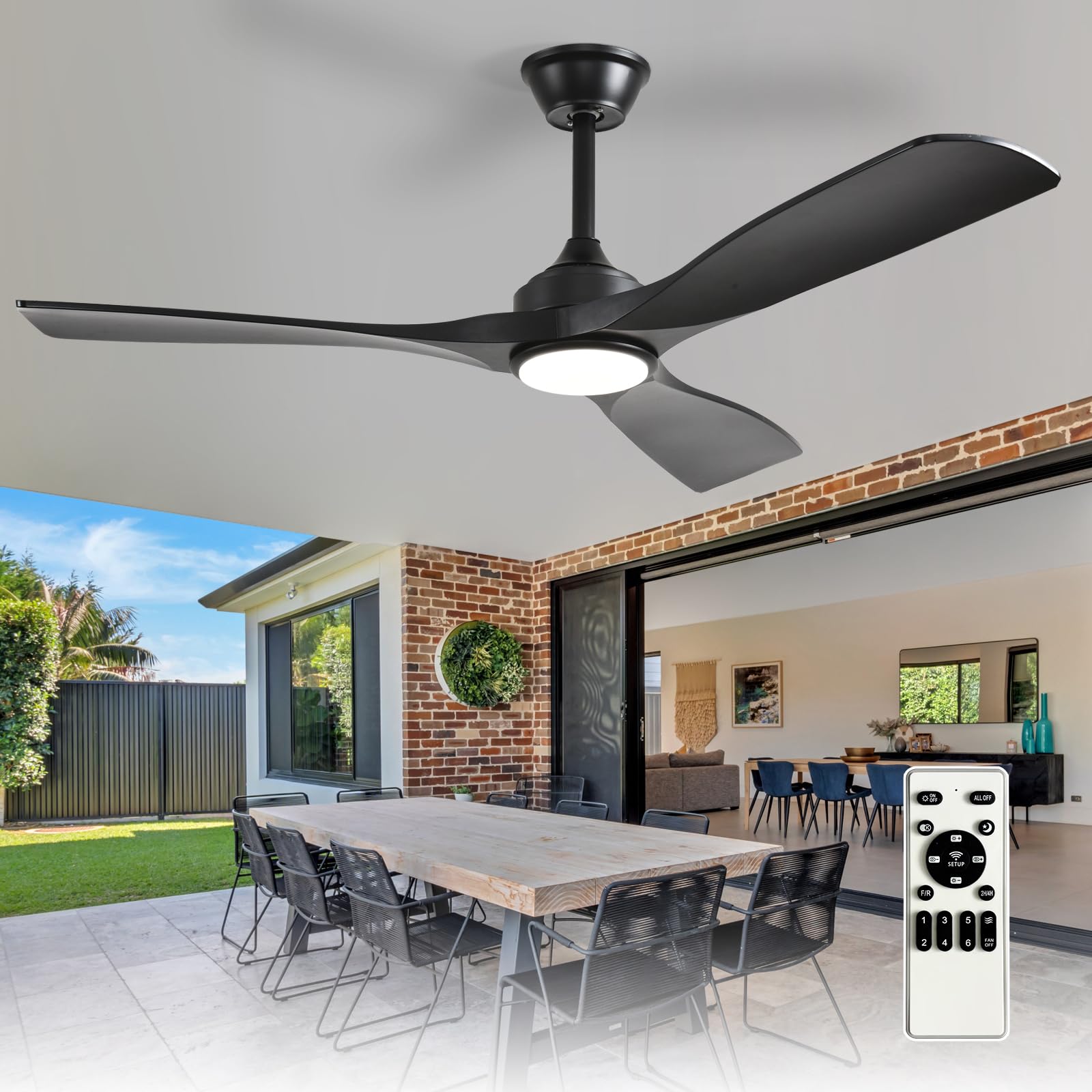 Depuley 52-Inch Ceiling Fan with Light: Black 3 Blade Outdoor Fans for Patios - 