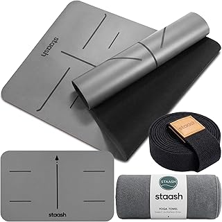 STAASH Premium Yoga Set - Yoga Mat Made of PU & Natural Rubber + Microfibre Towel + Yoga Strap + Hand Pad - Ultra Grip, Environmentally Friendly & Studio Quality for Sophisticated Yogis